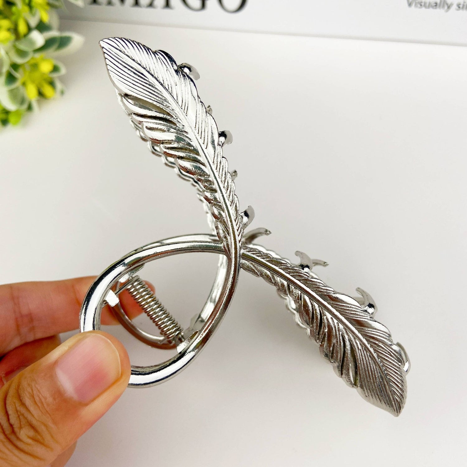 Metal Feather Cross Hair Clip - Silver - Vintage Vault Boutique