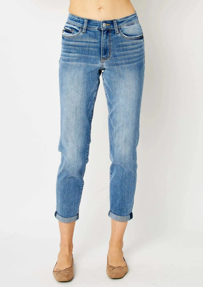 JUDY BLUE Mid Rise Cuffed Slim Denim  