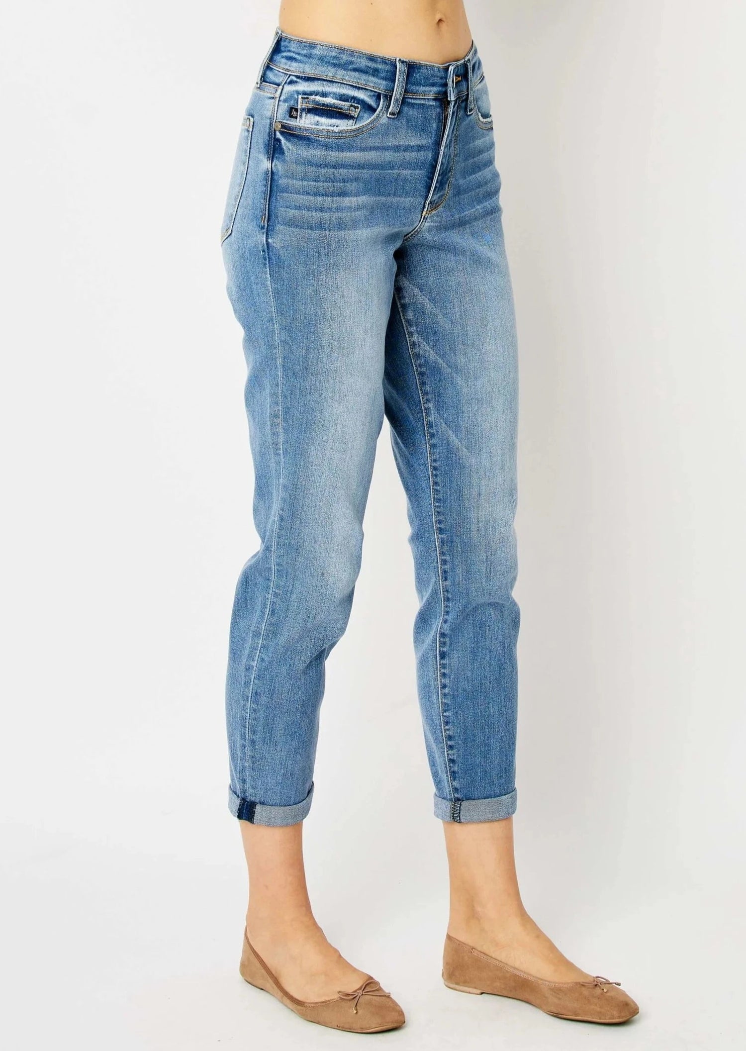 JUDY BLUE Mid Rise Cuffed Slim Denim  