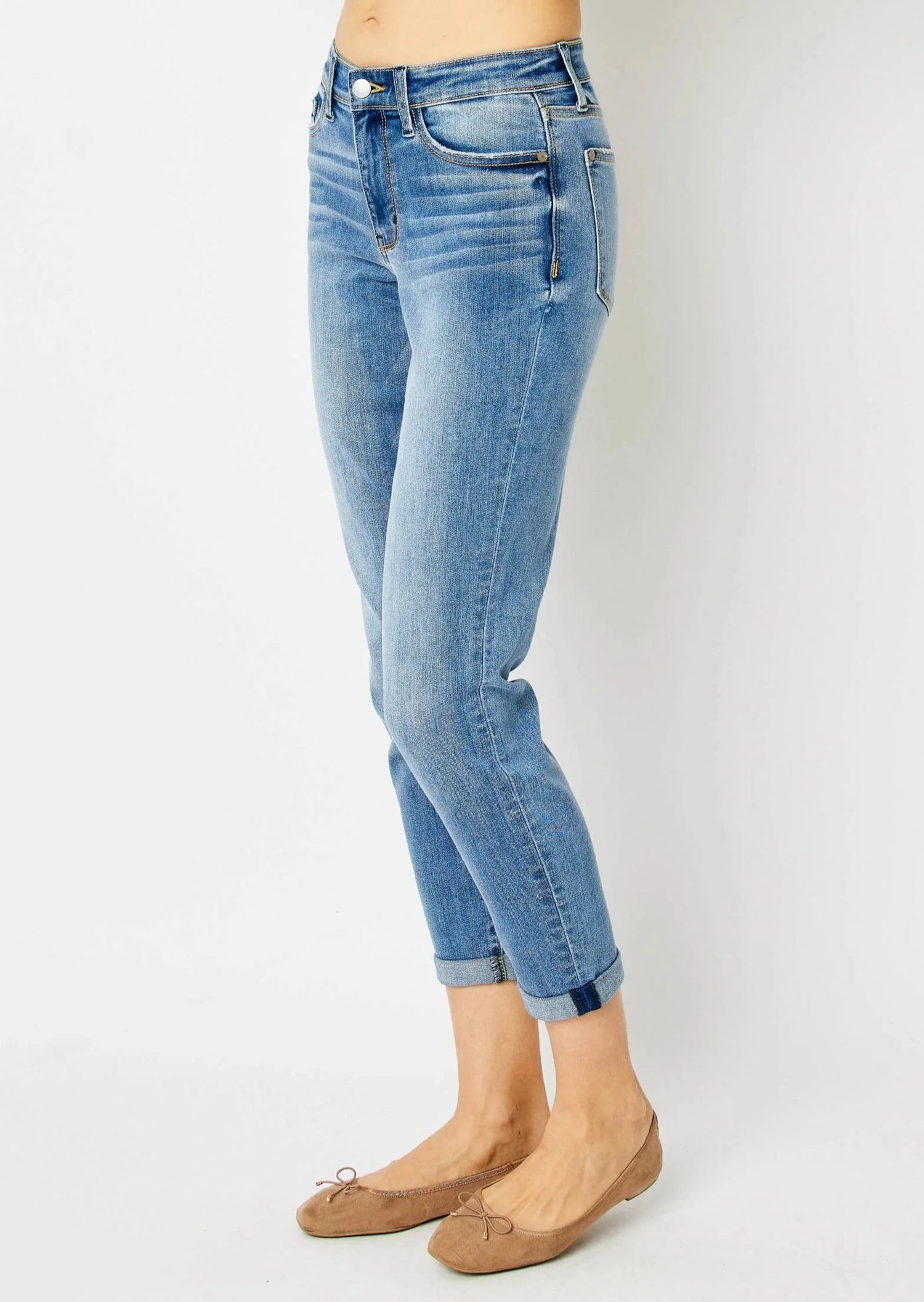 JUDY BLUE Mid Rise Cuffed Slim Denim  