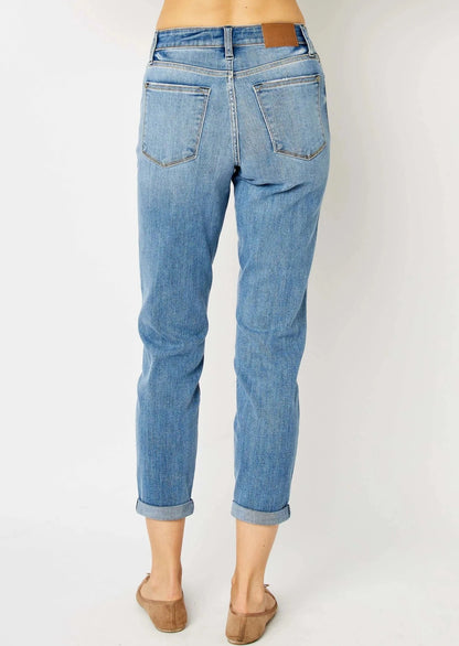 JUDY BLUE Mid Rise Cuffed Slim Denim  