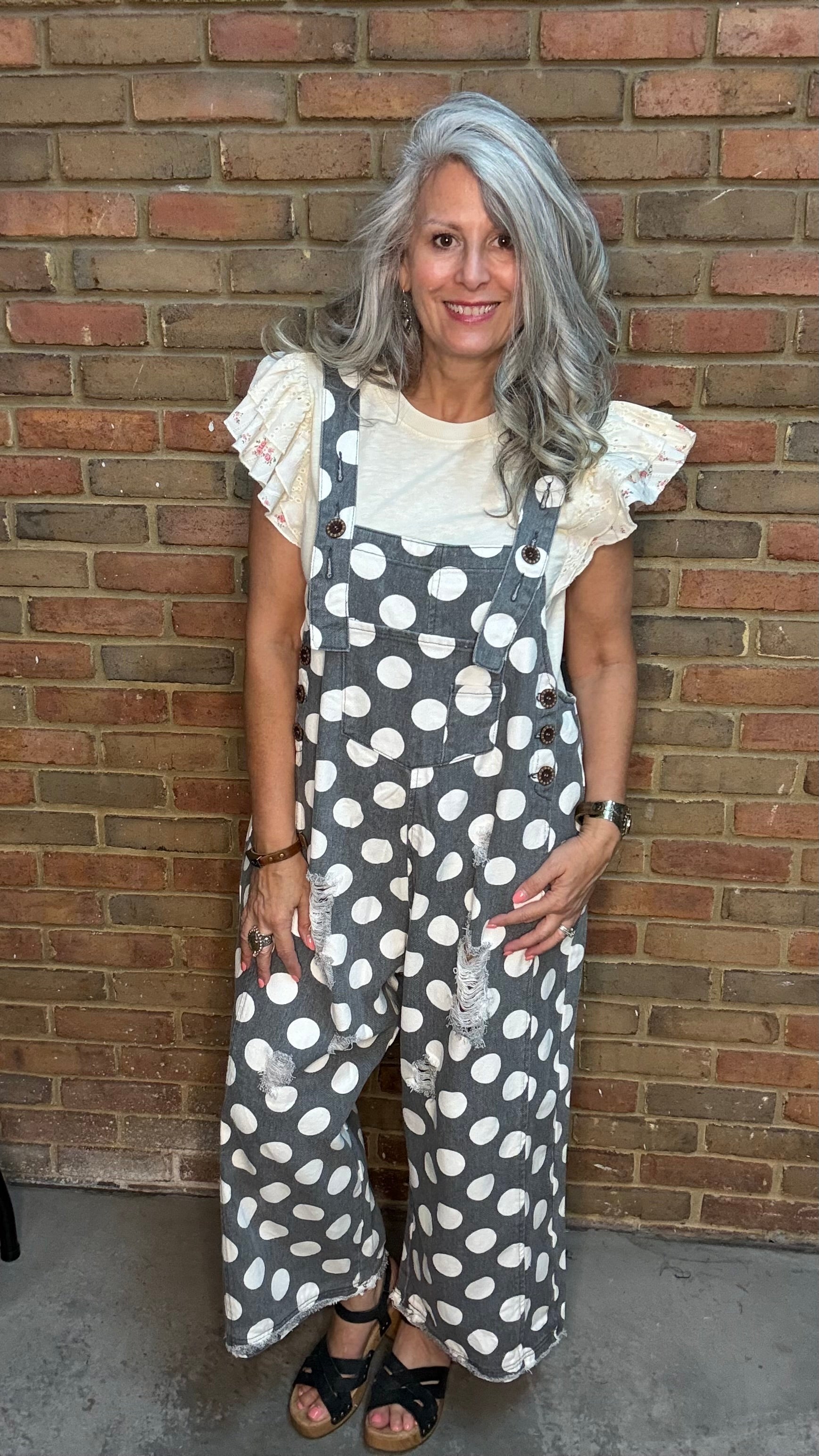 Grey Polka Dot Relaxed Overalls
