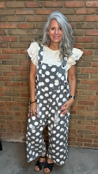 Grey Polka Dot Relaxed Overalls