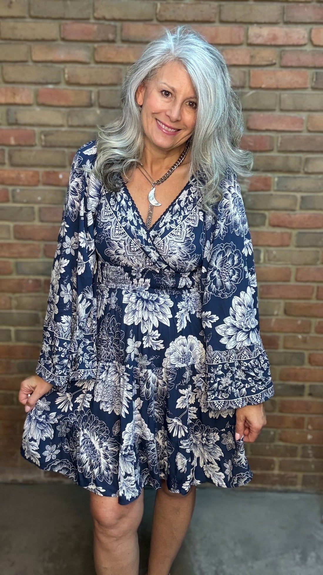 Wide Sleeve V Neck Smocked Dress - Vintage Vault Boutique
