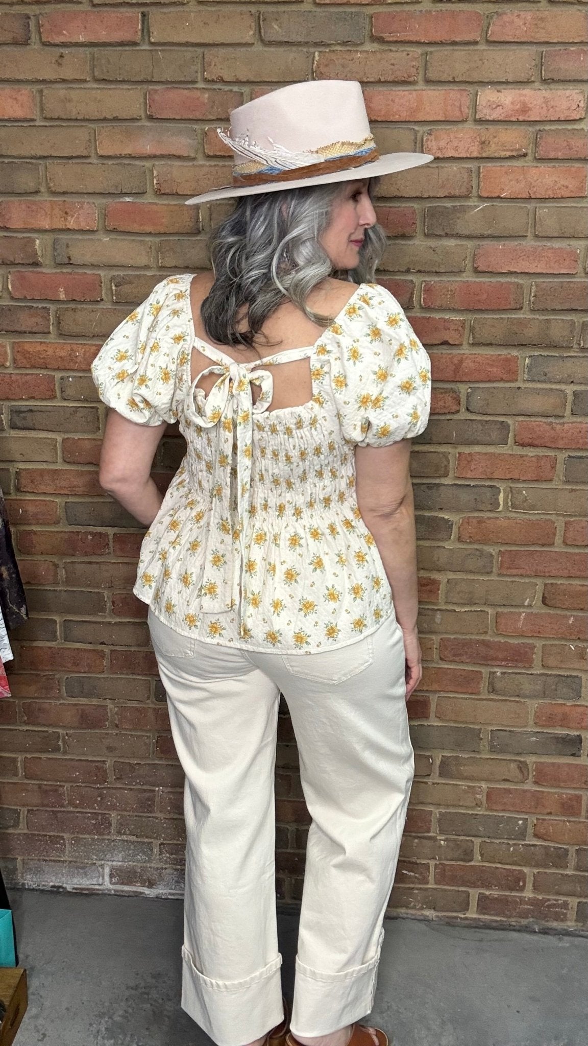 Cream/Yellow Smocked Top - Vintage Vault Boutique