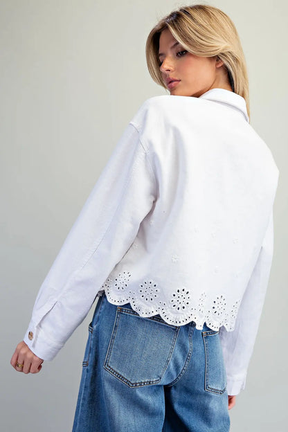 Button Down Eyelet Hem Jacket