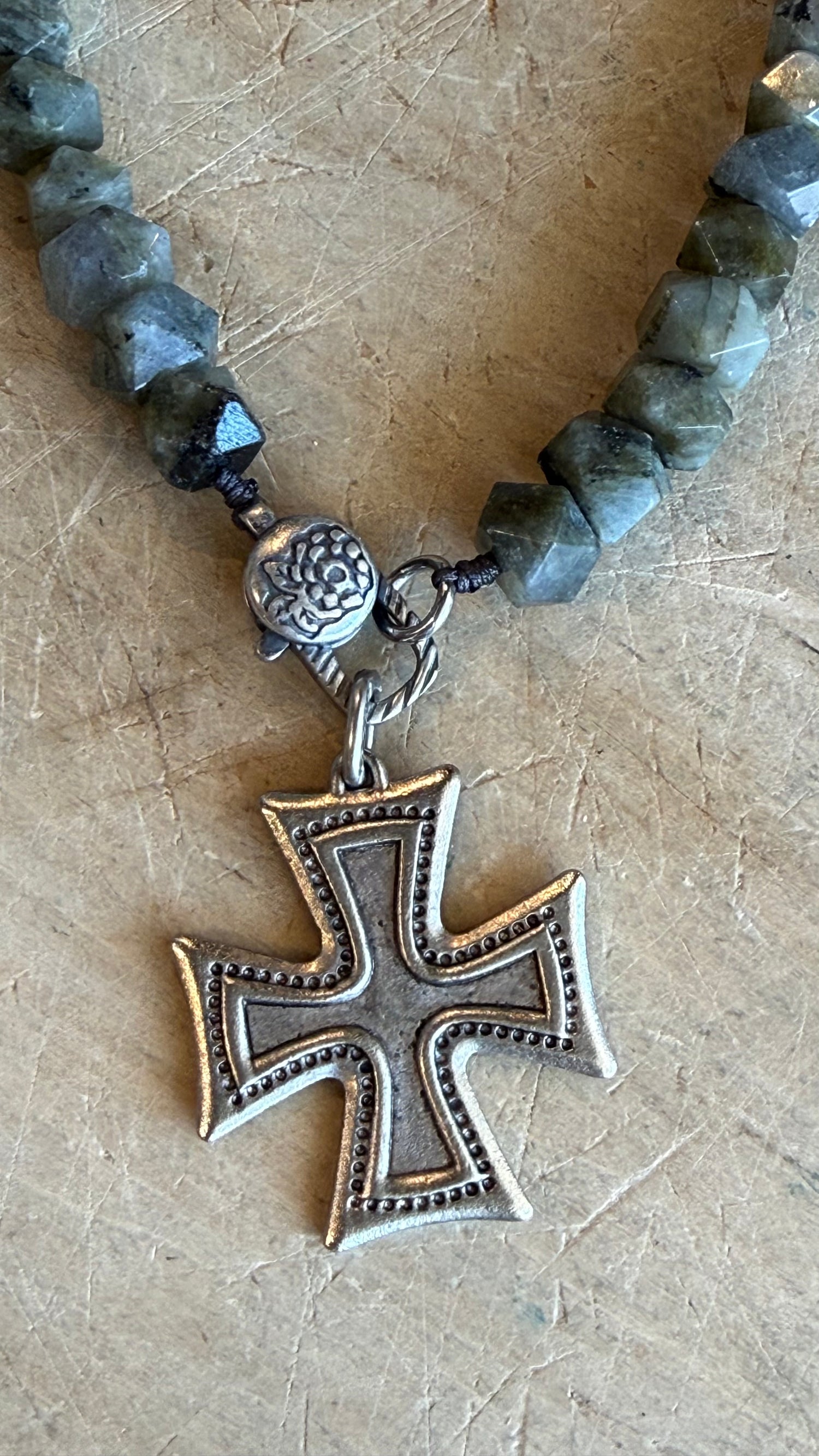 Cross on Labradorite Charm Holder Necklace
