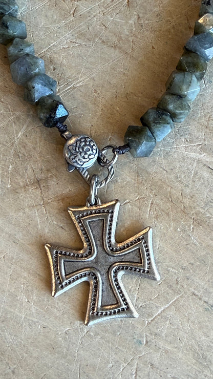 Cross on Labradorite Charm Holder Necklace