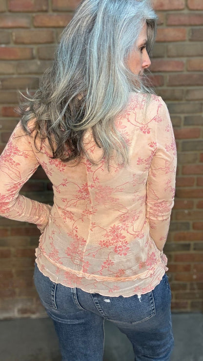 Burn Out Sheer Mesh Top - Vintage Vault Boutique
