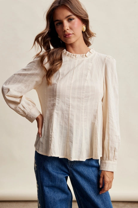 Textured Ruffle Neck Top