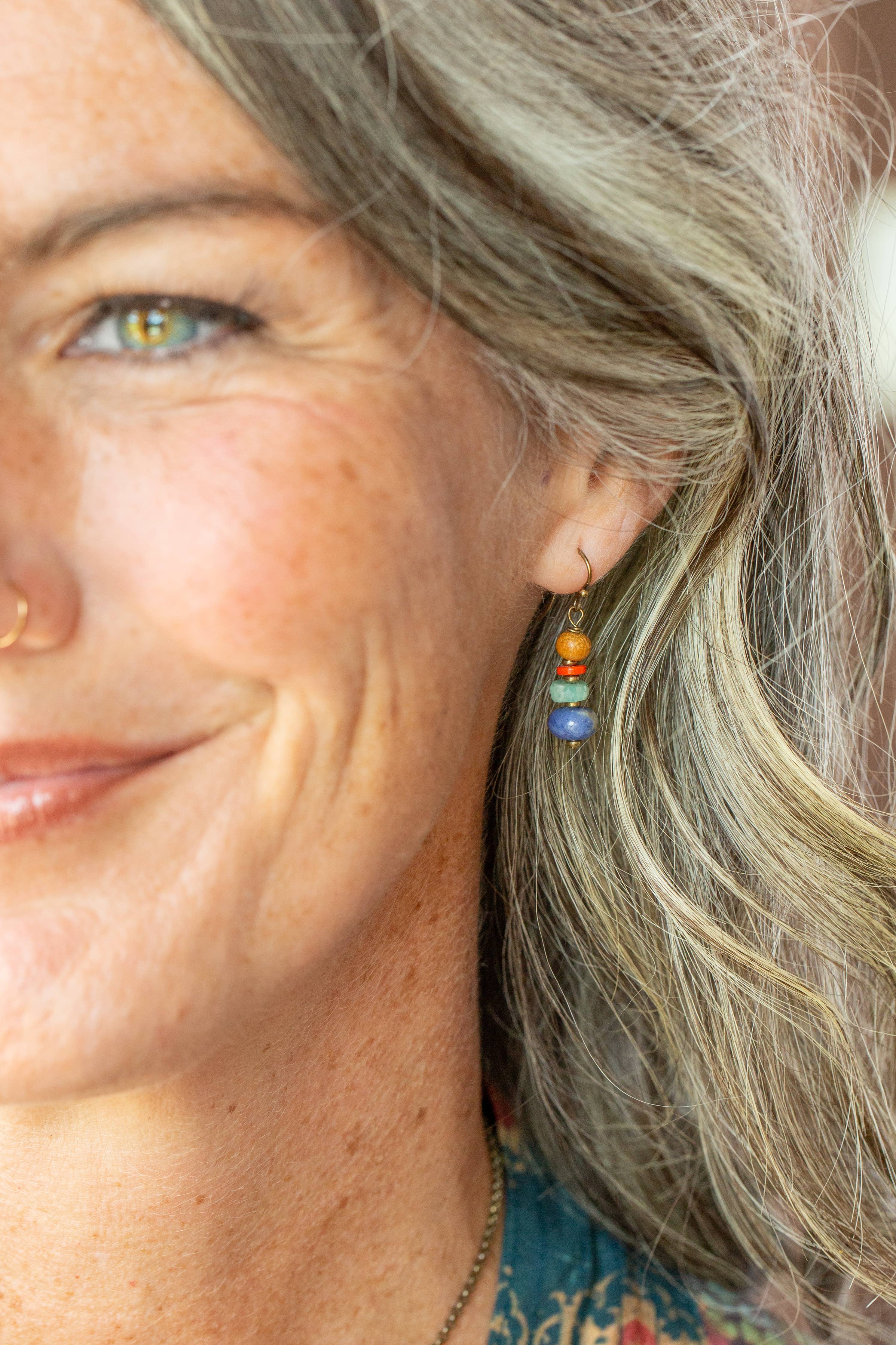 Freedom Coral, Sodalite, Wood Simple Earrings