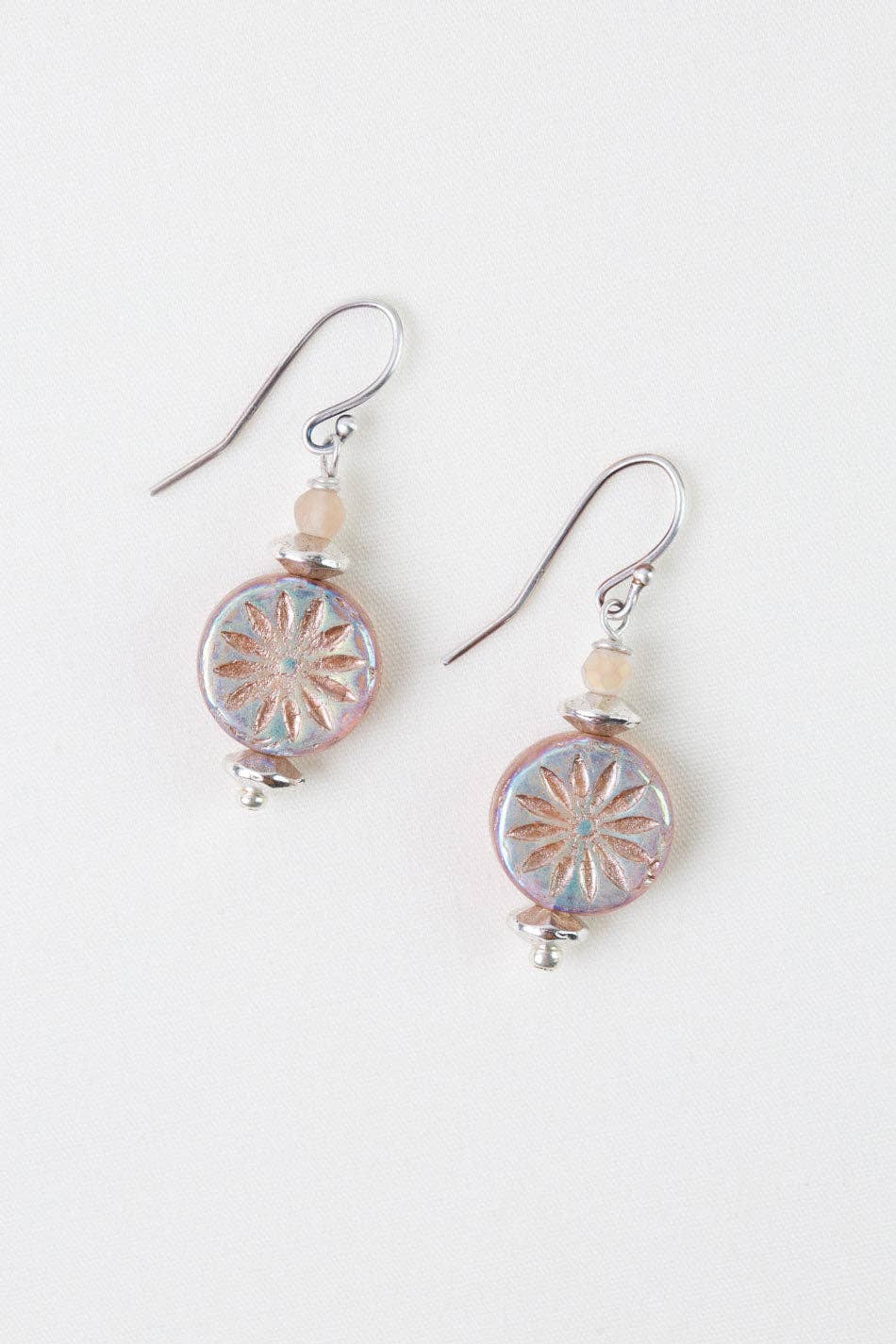 Blush Crystal, Czech Glass Simple Earrings E075 - Vintage Vault Boutique