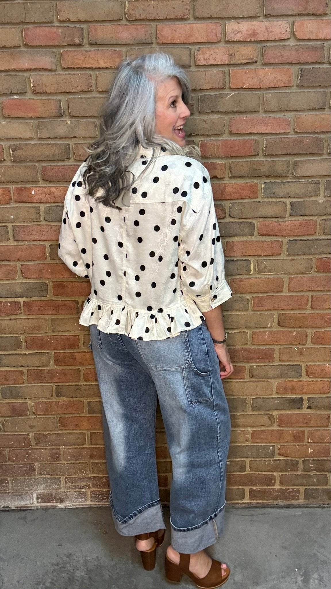 Polka Dot Ruffle Hem Shirt - Vintage Vault Boutique