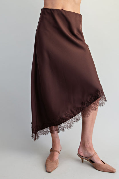 Chocolate Lace Trim Satin Skirt