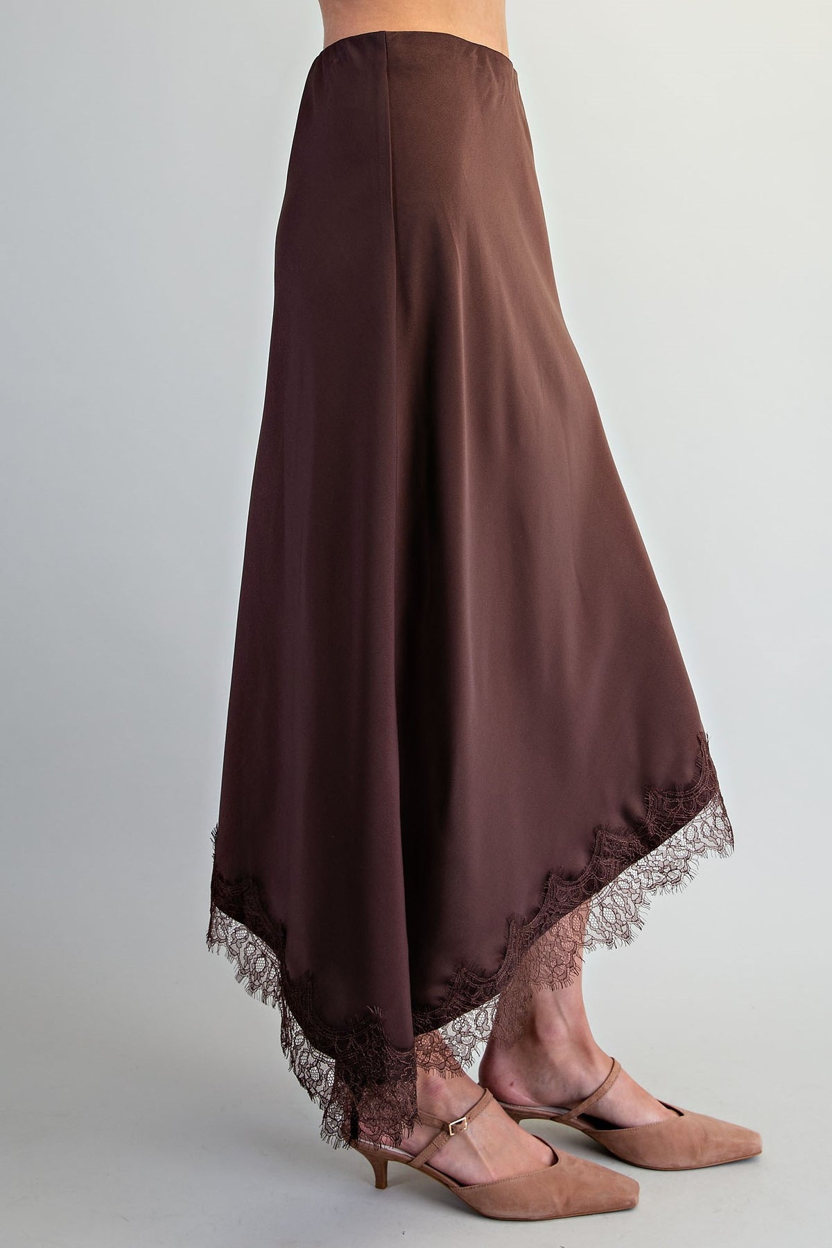 Chocolate Lace Trim Satin Skirt