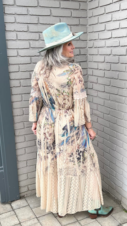 All Lace Dress with Feather Print