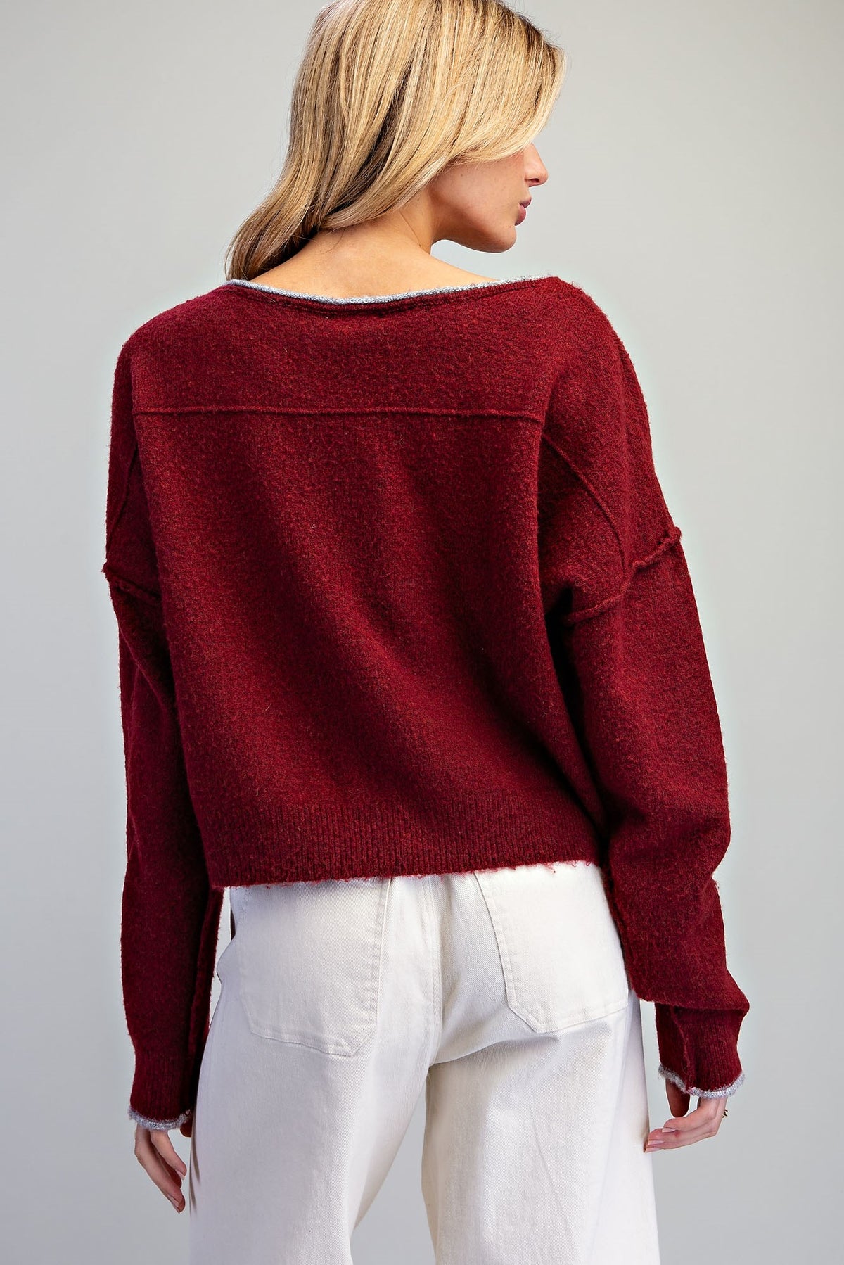 Wine Wide Neck Sweater - Vintage Vault Boutique