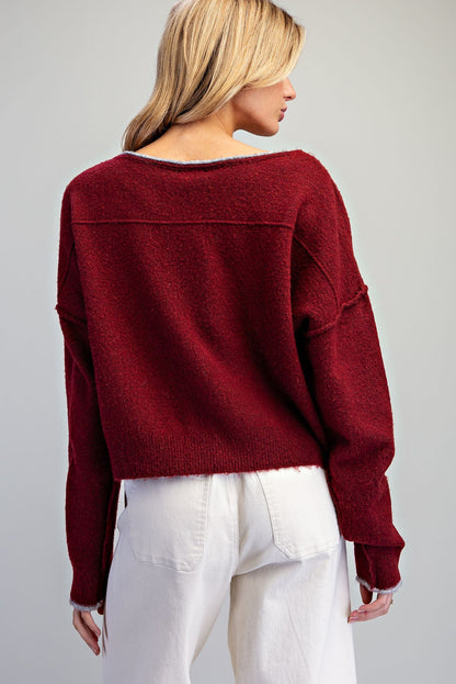 Wine Wide Neck Sweater - Vintage Vault Boutique