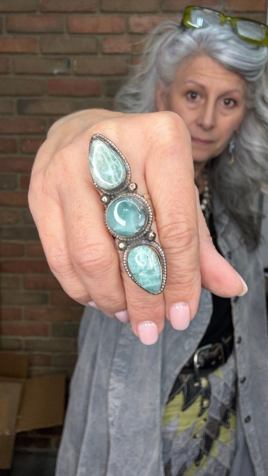 Triple Larimar Stone Ring - Vintage Vault Boutique