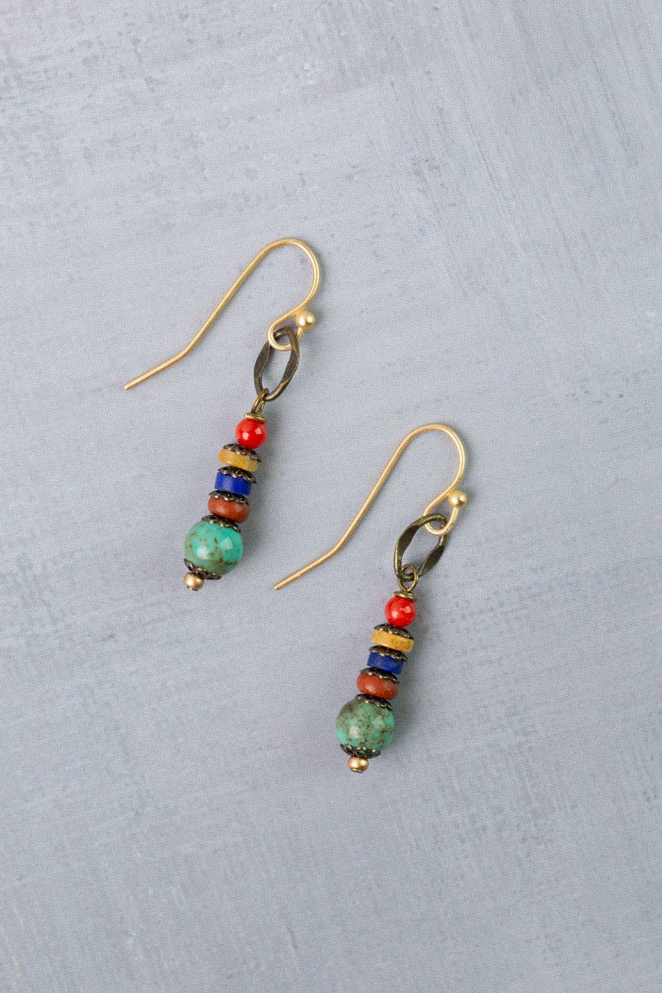 Love One Another Lapis, Turquoise, Red Coral Simple Earrings