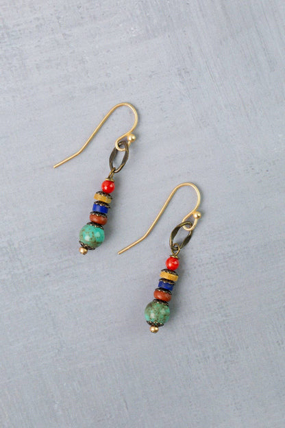 Love One Another Lapis, Turquoise, Red Coral Simple Earrings