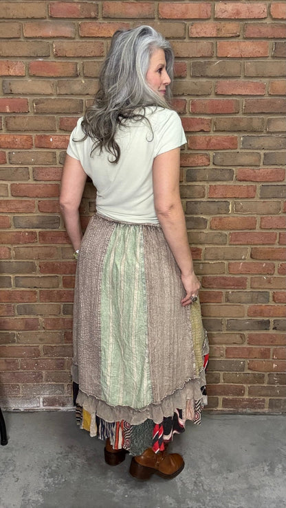 Boho Chic Patchwork Midi Skirt - Vintage Vault Boutique