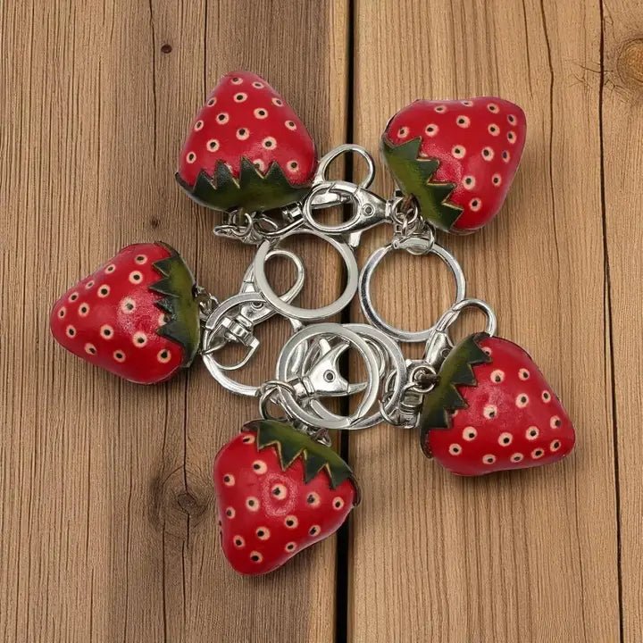 Leather Strawberry Key Chain Purse Charm - Vintage Vault Boutique