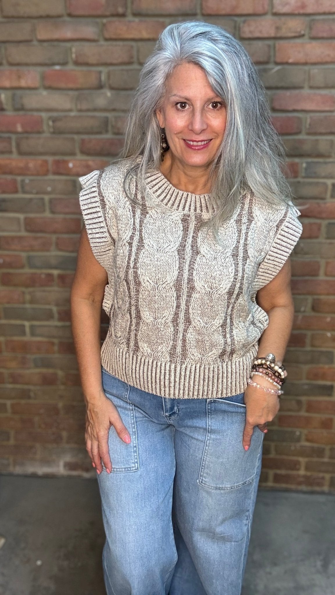 Mocha Two Tone Sweater Vest - Vintage Vault Boutique
