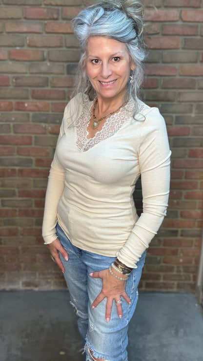 Baby Rib Knit and Lace Layering Top