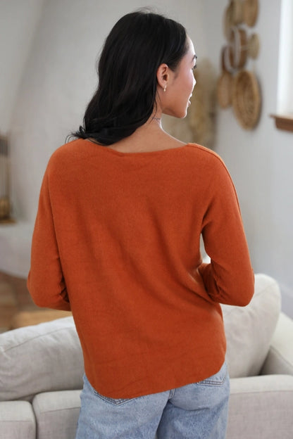 Rust V-Neck Solid Sweater ONE SIZE