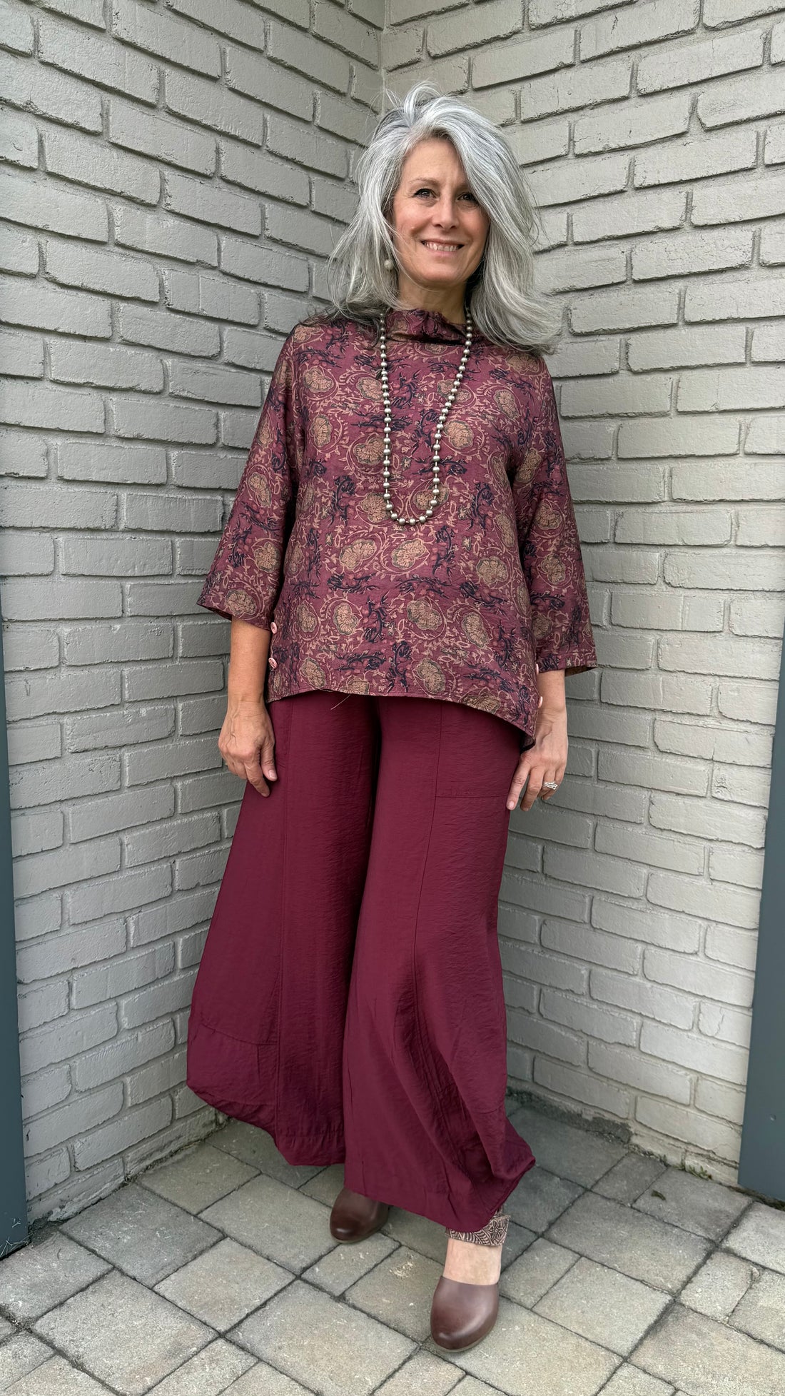 Dusty Rose Mock Neck Button Detail Top