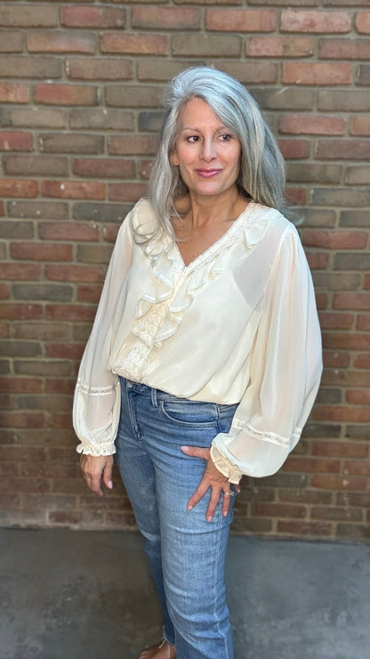Lace Detailing Chiffon Blouse - Vintage Vault Boutique