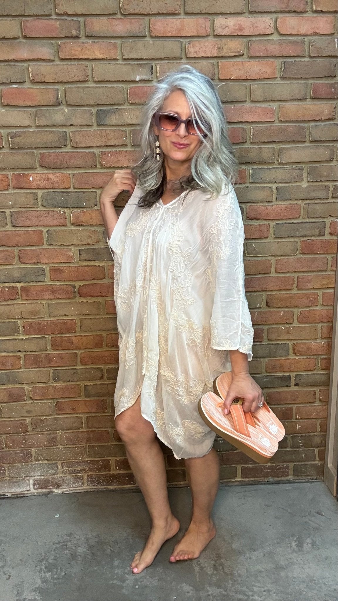 Natural Kimono Embroidery Top - Vintage Vault Boutique