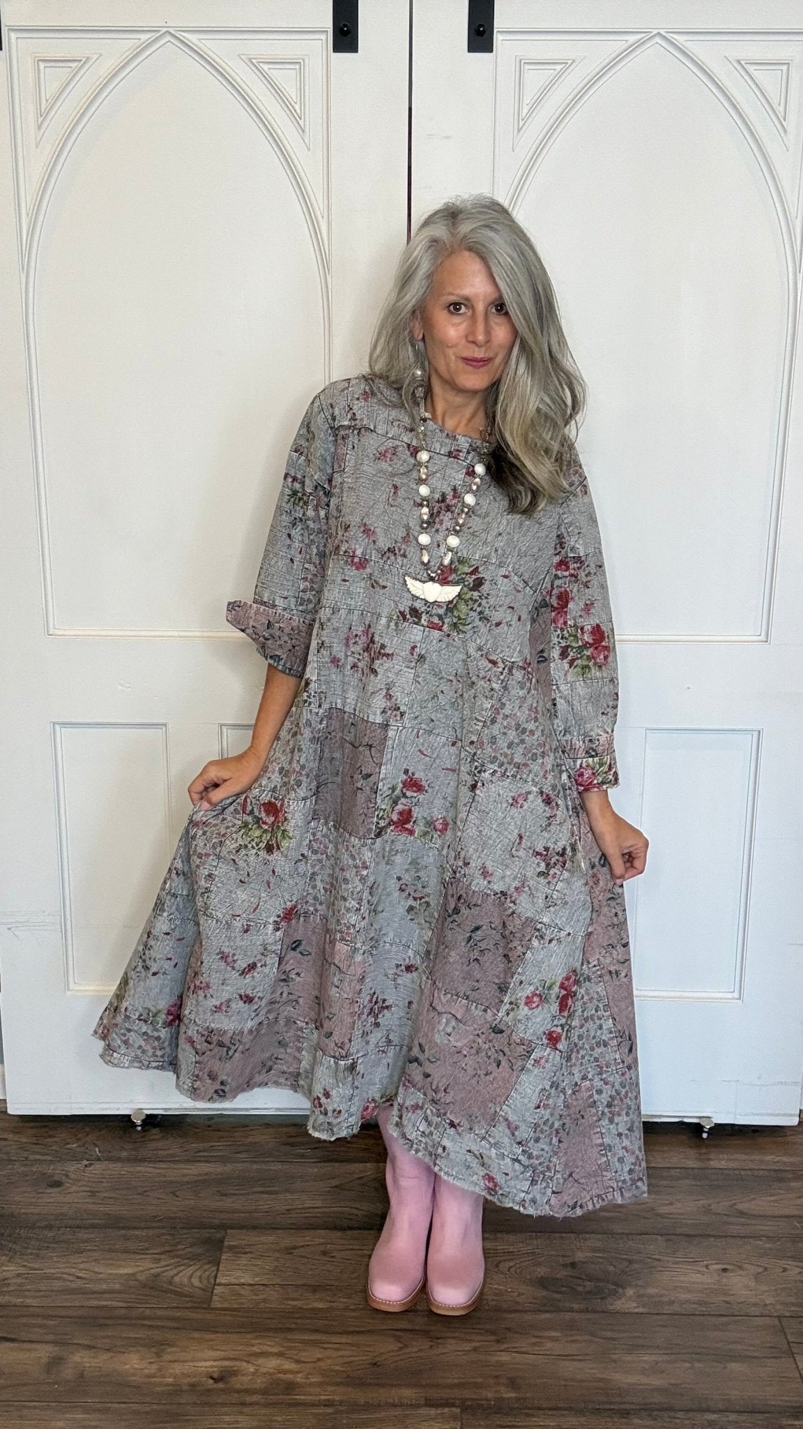 Floral Patchwork Long Cotton Dress - Vintage Vault Boutique