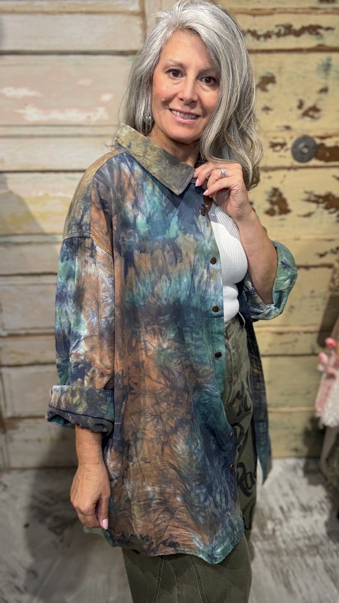 Storm Chaser Tie Dye Button Up Shirt - Vintage Vault Boutique