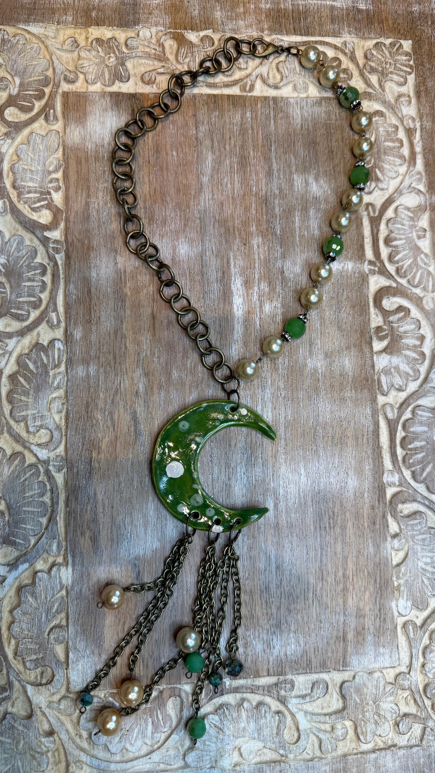 Green Ceramic Moon Necklace