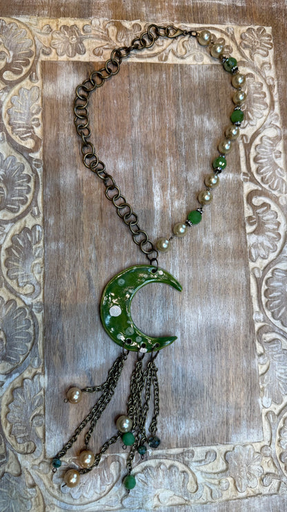 Green Ceramic Moon Necklace