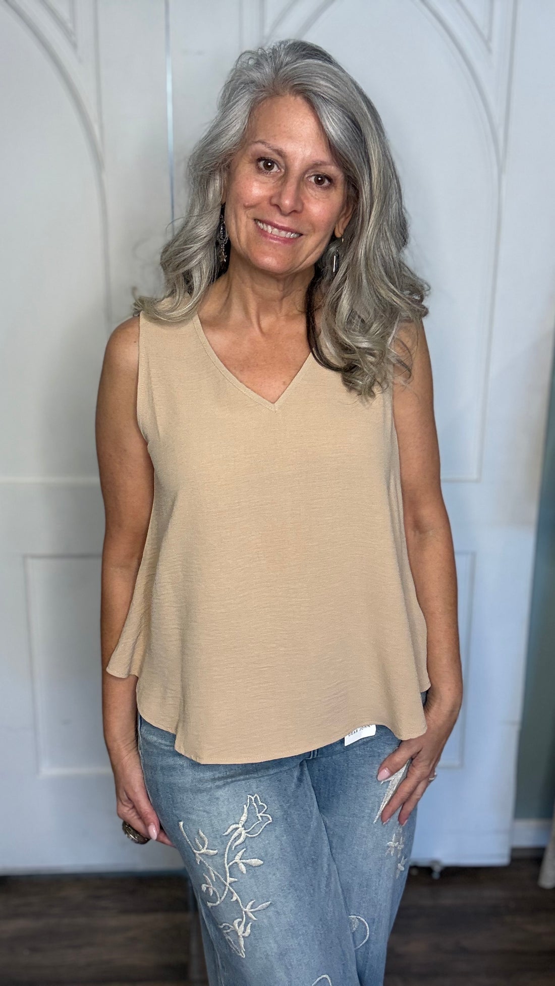Taupe V-Neck Tank Top