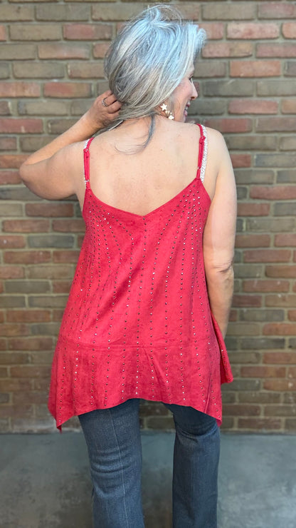 Studded Red Suede Tank