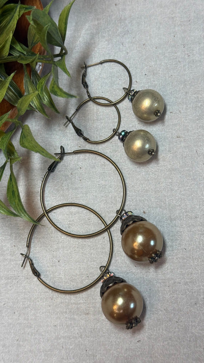Champagne Hoop with Pearl Earrings