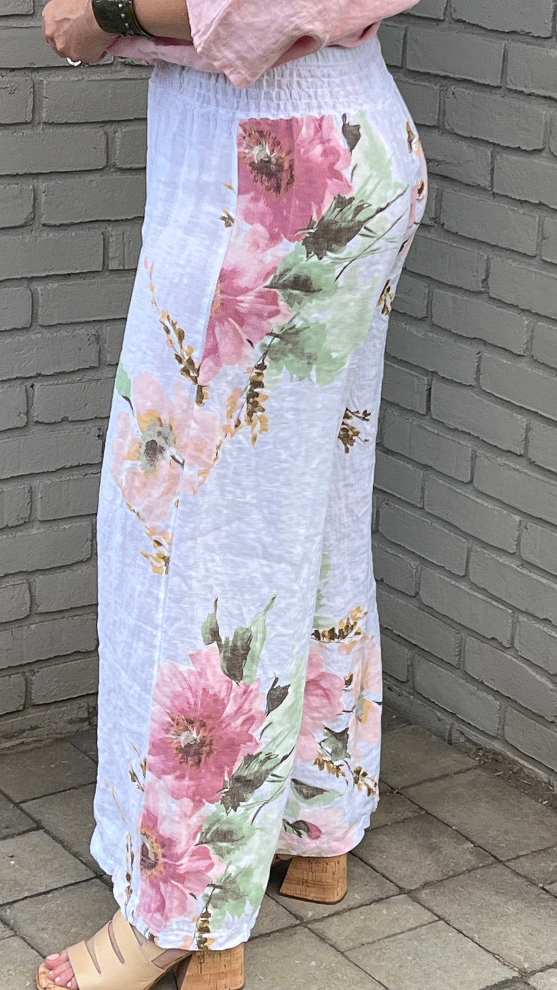 Linen Wide Leg Floral Pant