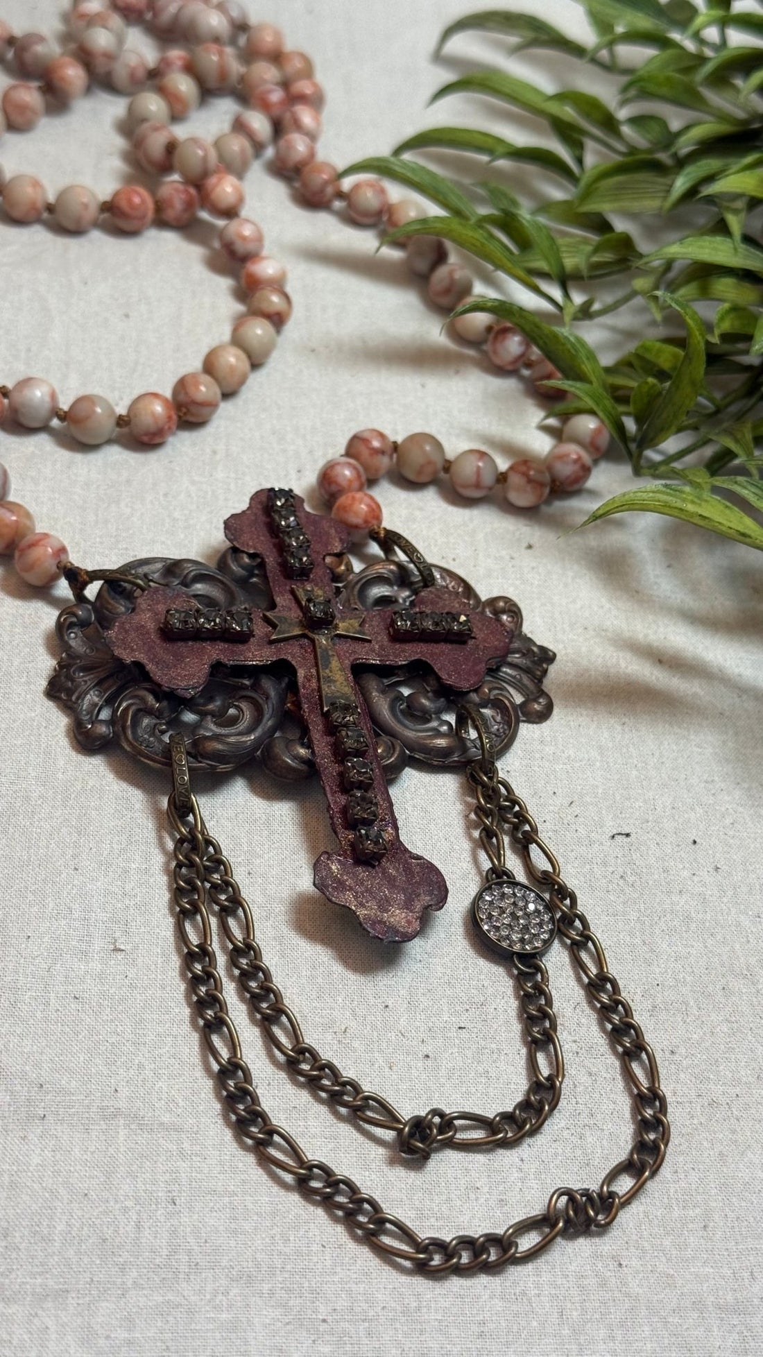 Rustic Bling Cross on Beads - Vintage Vault Boutique
