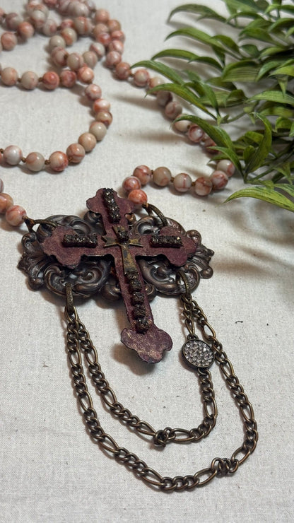 Rustic Bling Cross on Beads - Vintage Vault Boutique