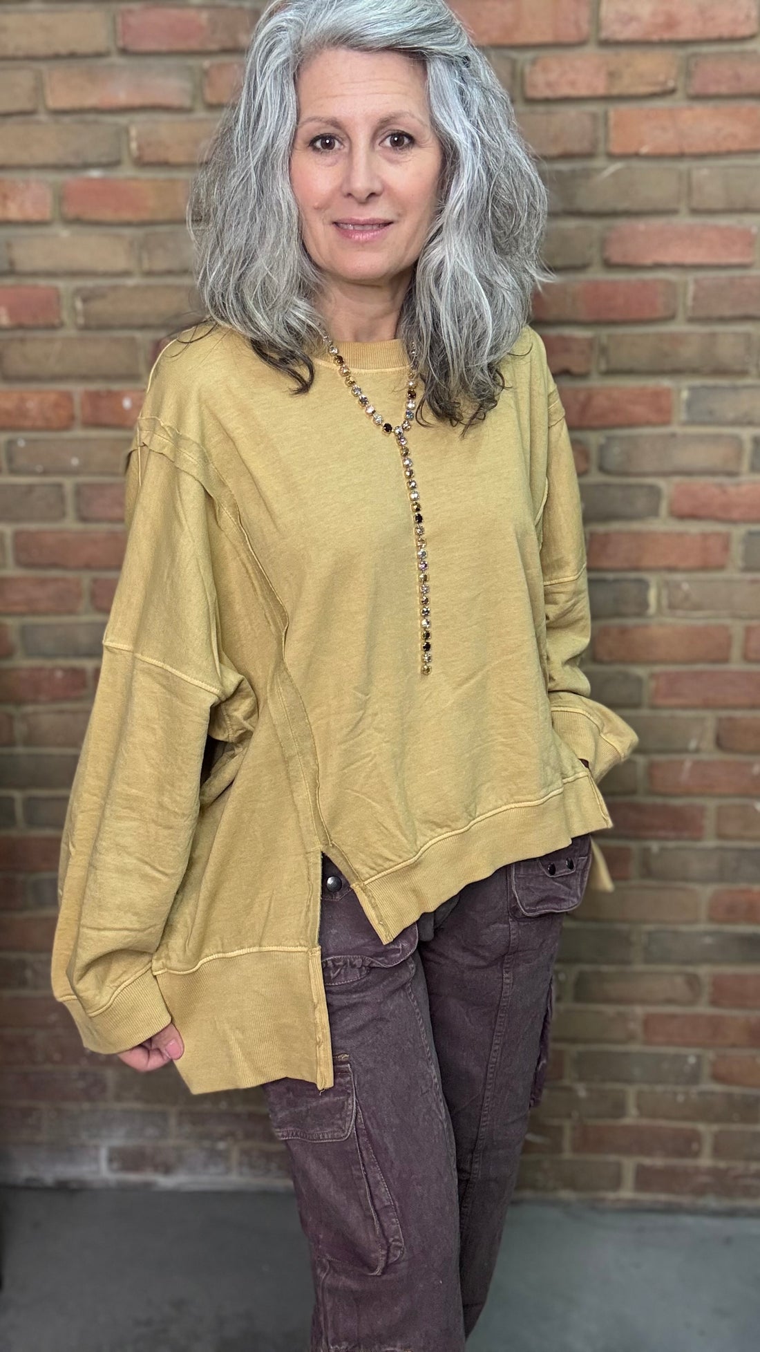 Mustard High Lo Slit Sweatshirt