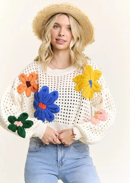 Floral Patch Crop Sweater 