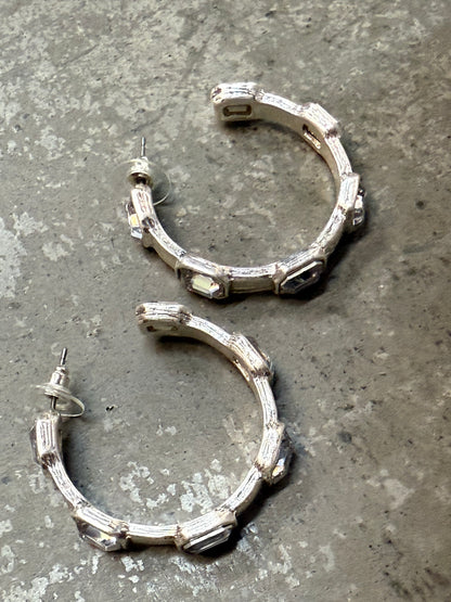 Crystal and Silver Hoop Earring