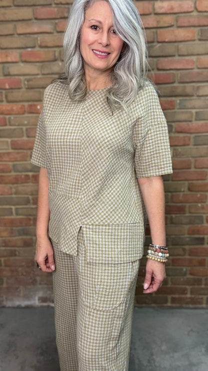 Moira Butter Check Top - Vintage Vault Boutique