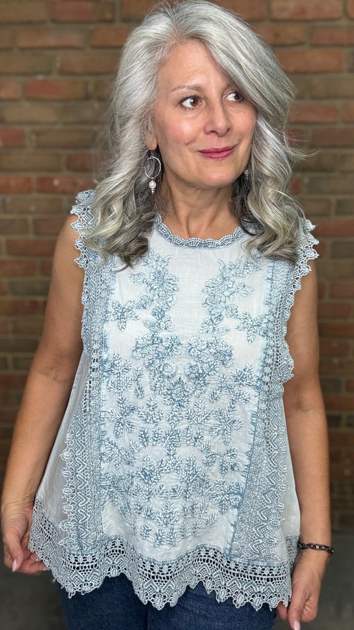 Denim Blue Sleeveless Blouse - Vintage Vault Boutique
