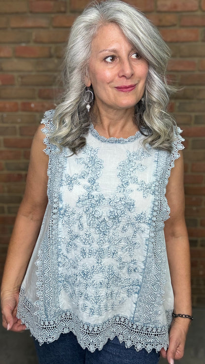 Denim Blue Sleeveless Blouse