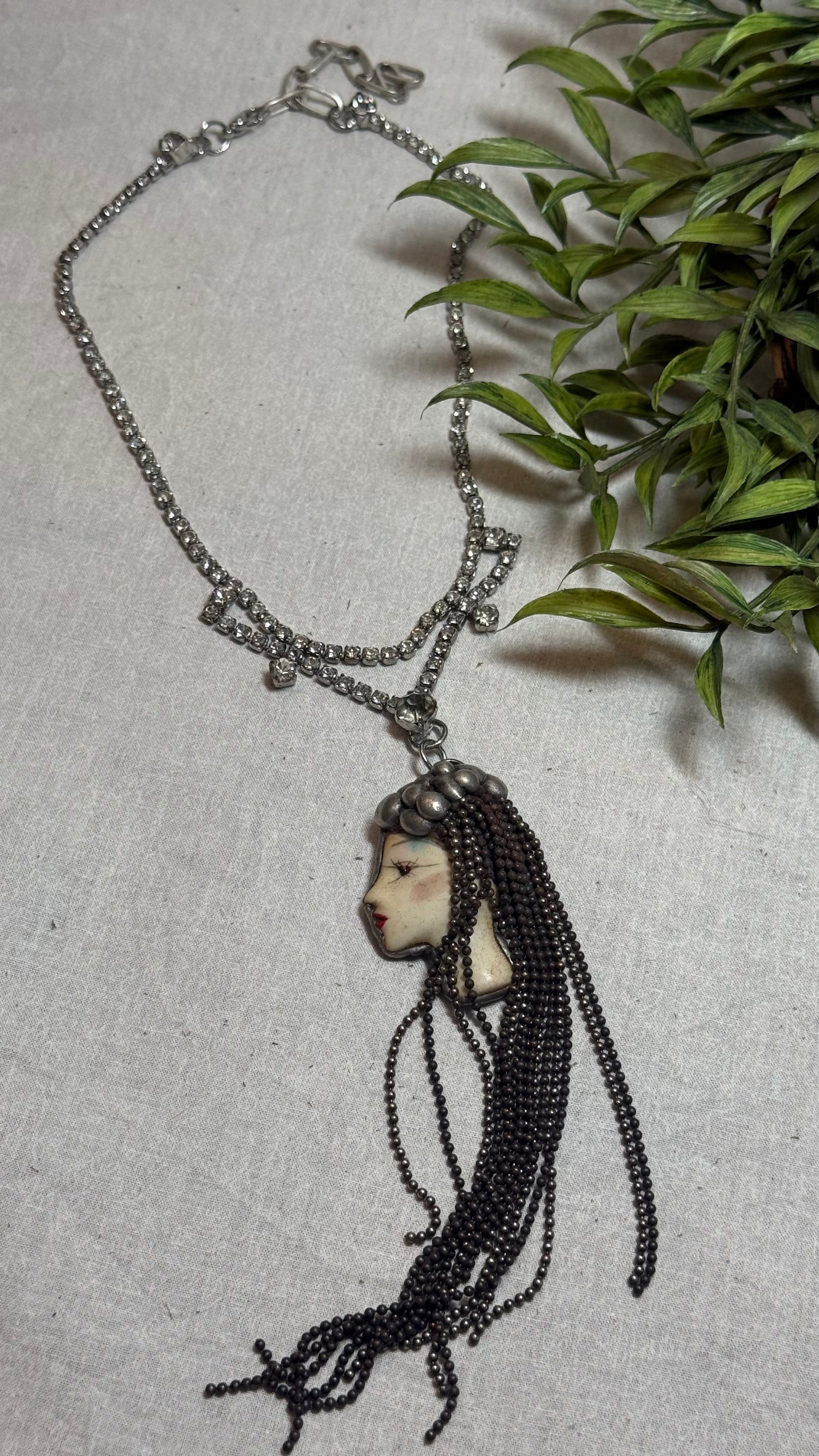 Vintage Face on Crystal Necklace